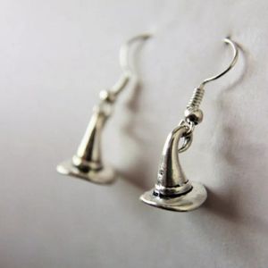 Witch hat earrings silver tone plain or w glass beads New w tags Halloween